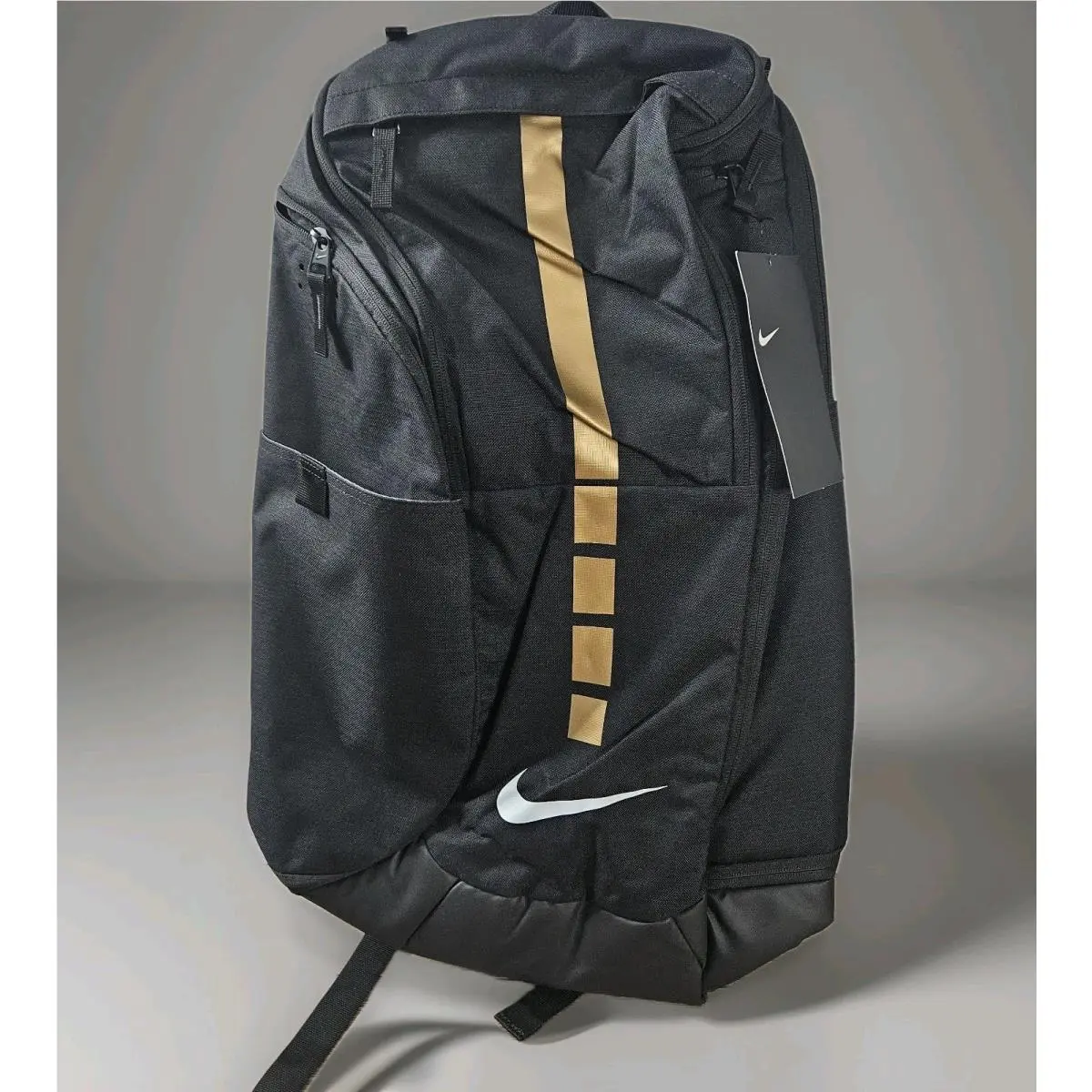 Nike Hoops Elite Pro Backpack Black Gold Zippered Polyester Pockets