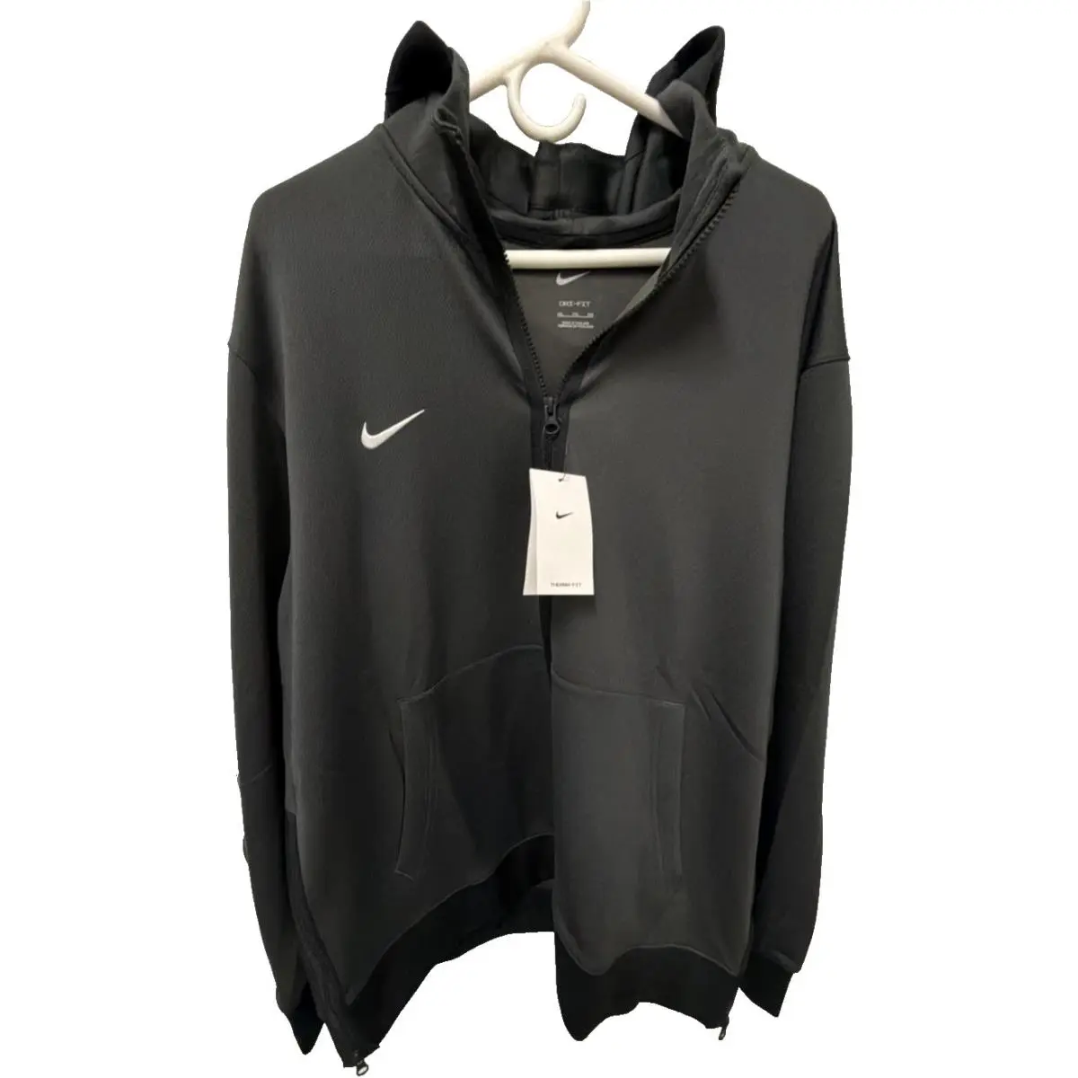 Nike Mens Hooded Jacket Size Xxl Black Zip Front Therma -fit Basketball