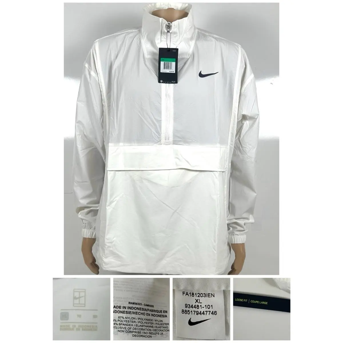 Men’s Court Stadium Tennis Jacket Windbreaker White XL 934481-101 by Nike