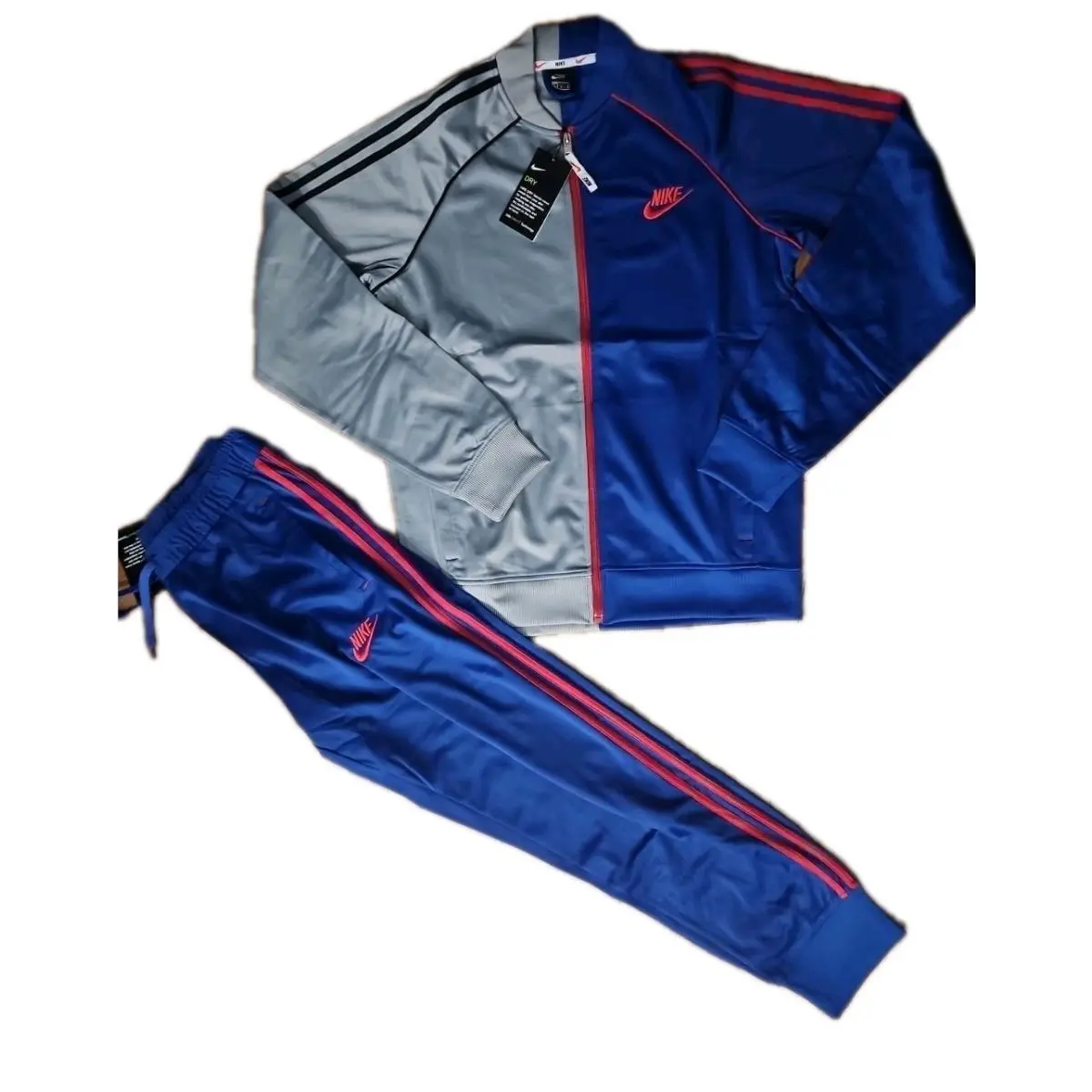 Nike Track Suit Mens Full Zip Jacket Pants Zip Pockets Gray/royal Blu Small