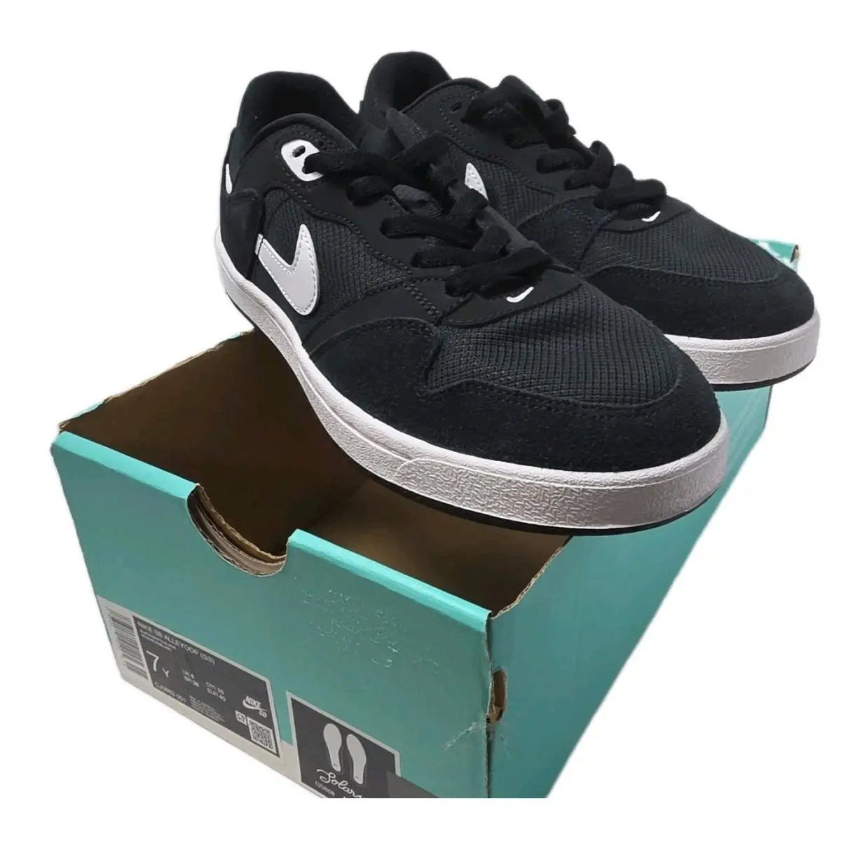 Nike SB Alleyoop Sz 7y W 8.5 Black Wte Basketball Skateboard Shoes CJ0883-101