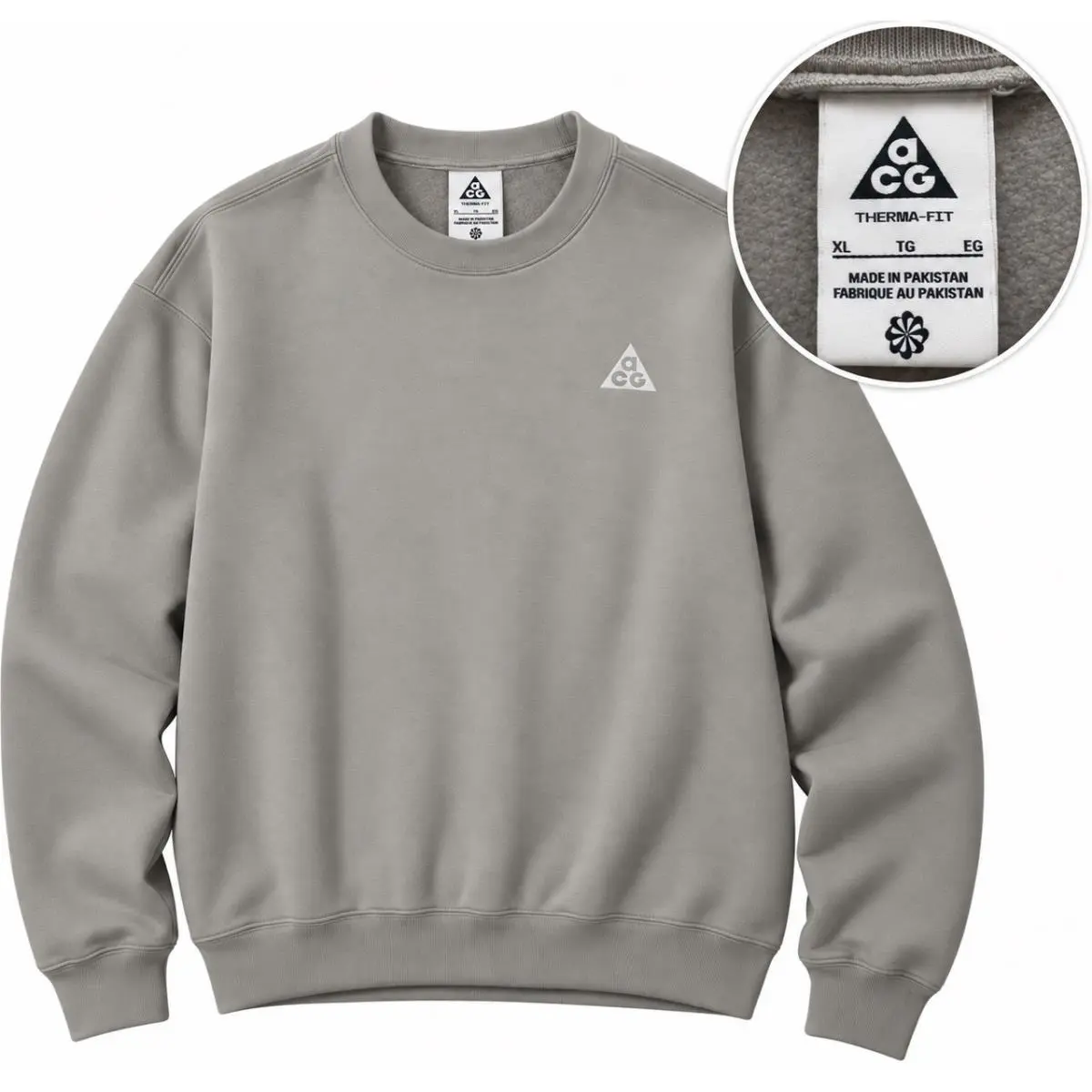 Nike Acg Therma-fit Tuff Fleece Womens XL Crewneck Sweatshirt Grey Pullover