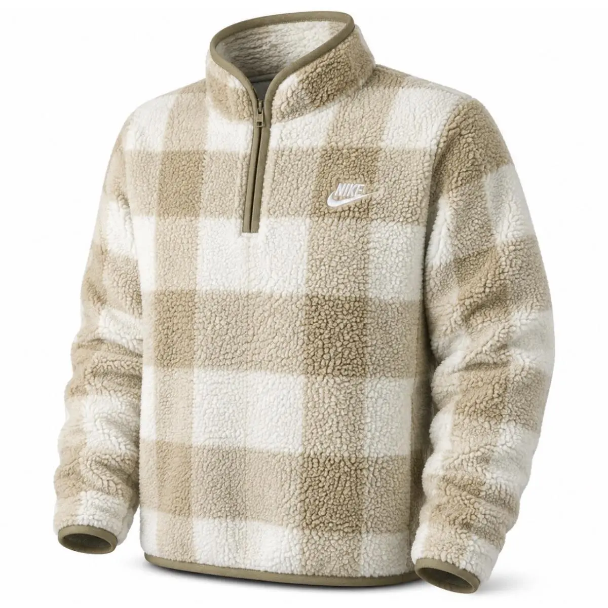 Nike Club Men`s Winterized Half-zip Brown/white Checkered Fleece Size XL