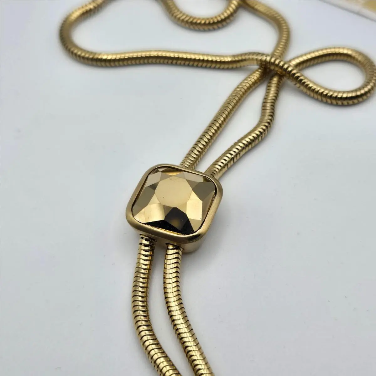 Michael Kors Urban Rush Gold-tone Snake Chain Lariat Necklace Square Pendant