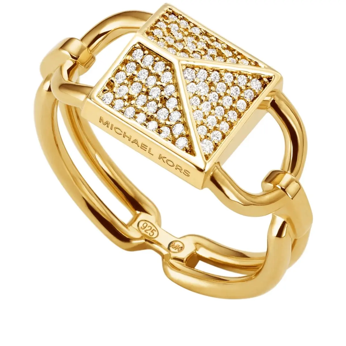 Michael Kors 279871 Mercer Link 14K Plated Sterling Silver Pave Lock Ring Gold