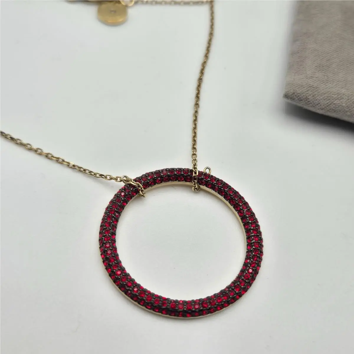 Michael Kors Gold-tone Red Pave Circle Pendant Necklace Holiday Rush