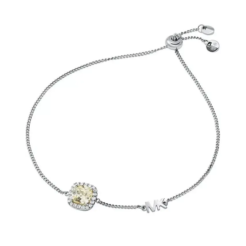 Michael Kors Sterling Silver Pave Halo Logo Slider Bracelet