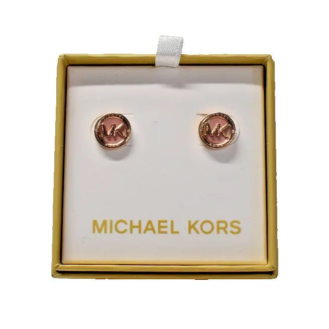 Michael Kors MK Logo Studs Earrings Goldtone Pink MKJX7866791