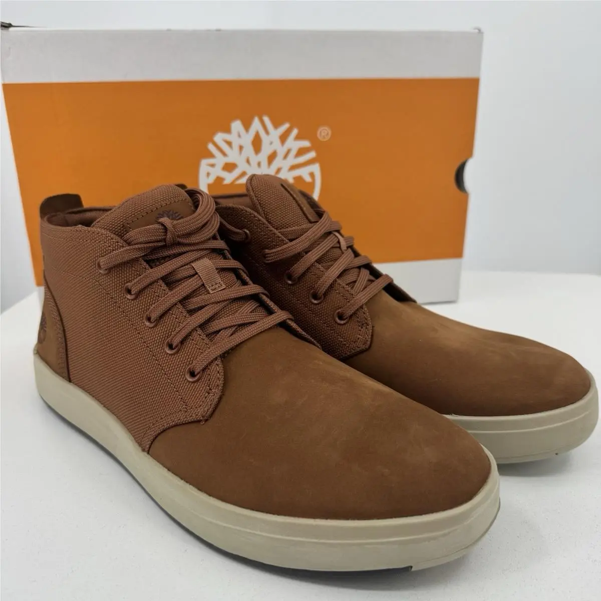 Timberland Men`s Tree Davis Square Mid Top Lace-up Sneakers in Saddle Size 9.5