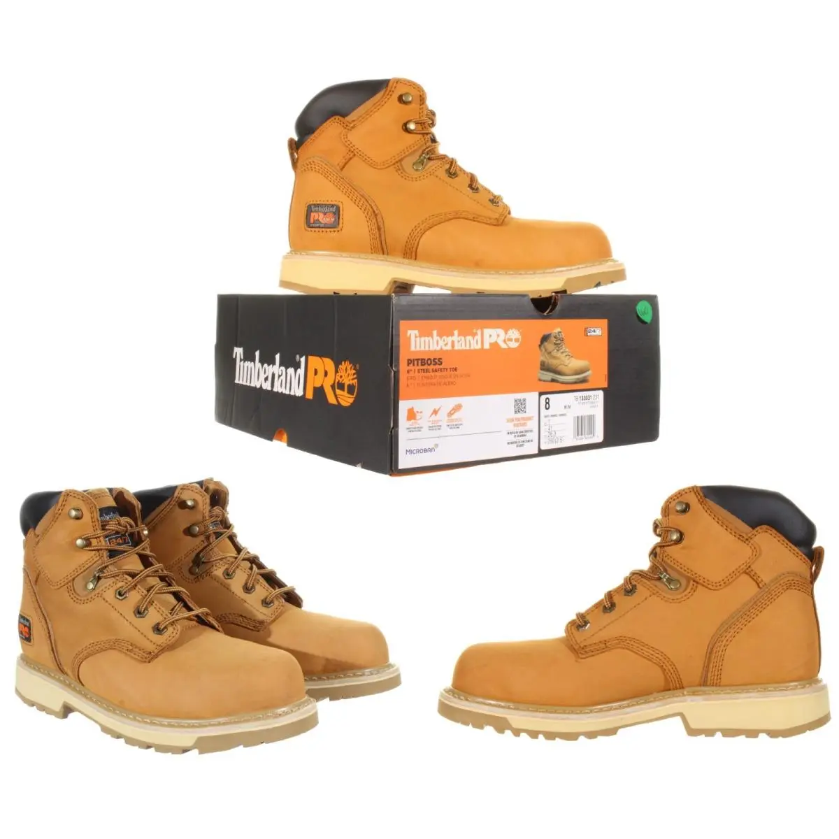 Timberland Pro® Men`s Pitboss 6 Steel Safety Toe Wheat Work Boots Size 8