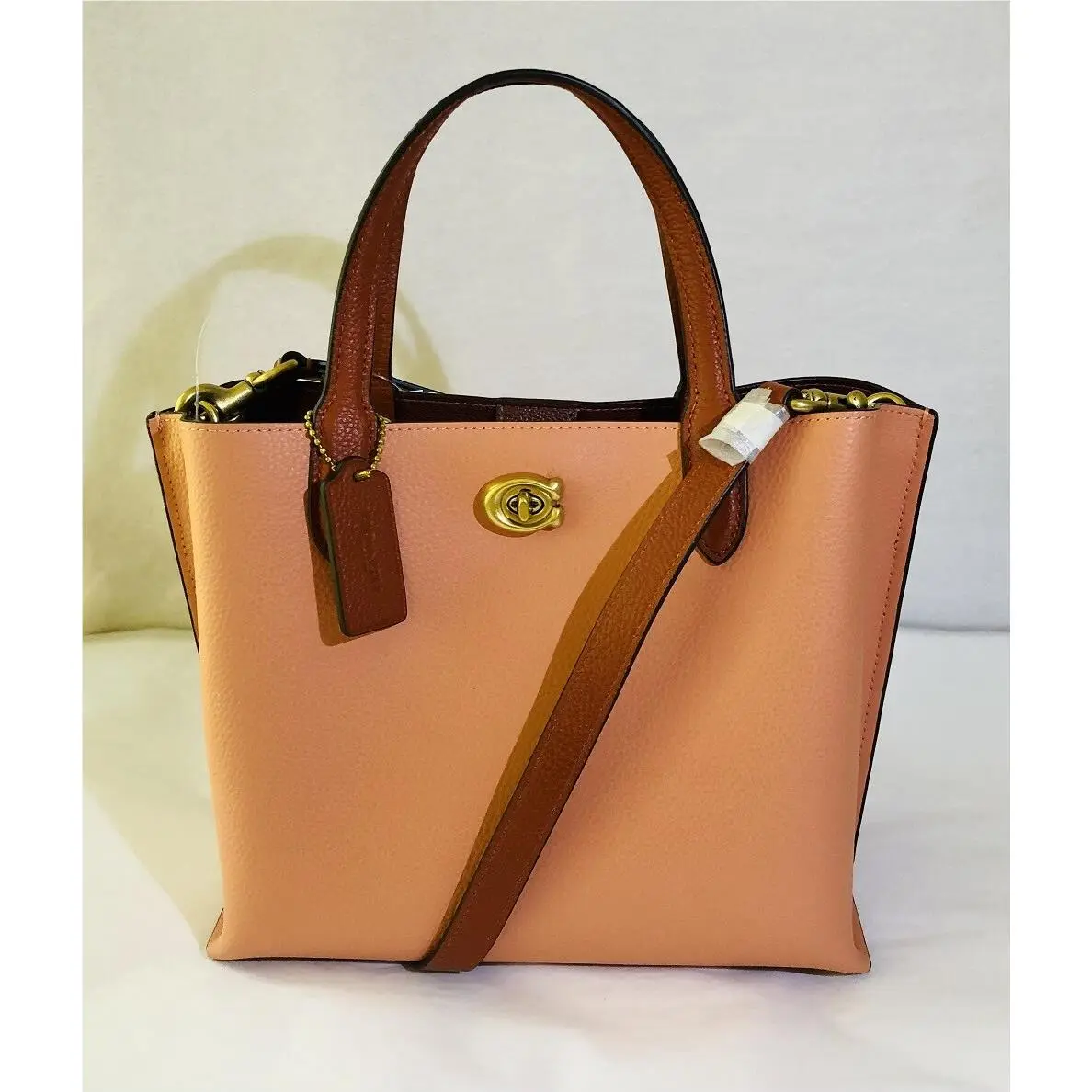 Coach Willow 24 Colorblock Leather Tote Light Coral Multi/brass