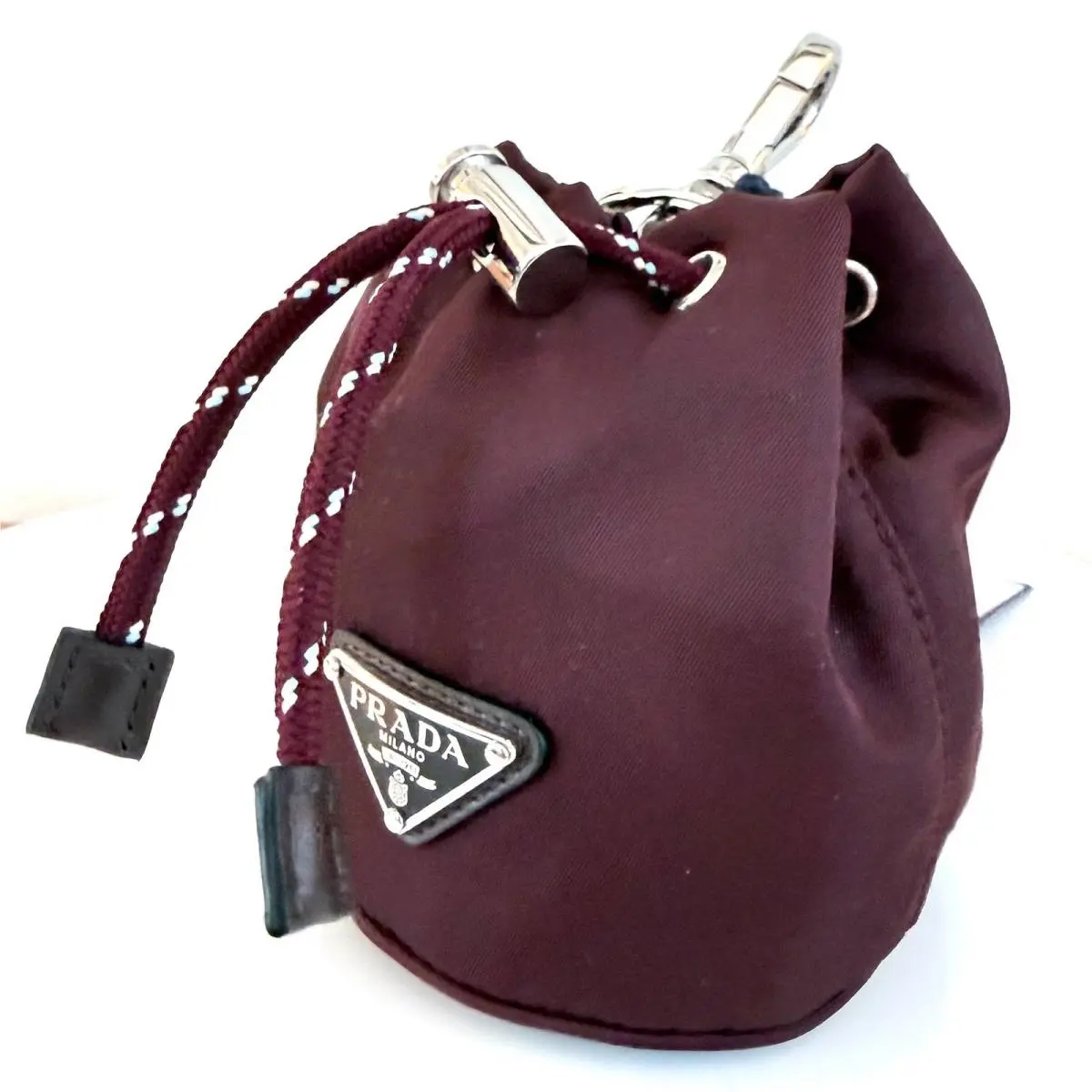 Bordeaux Red Tessuto Nylon Mini Drawstring Pouch Bag Charm 1TT202 by Prada