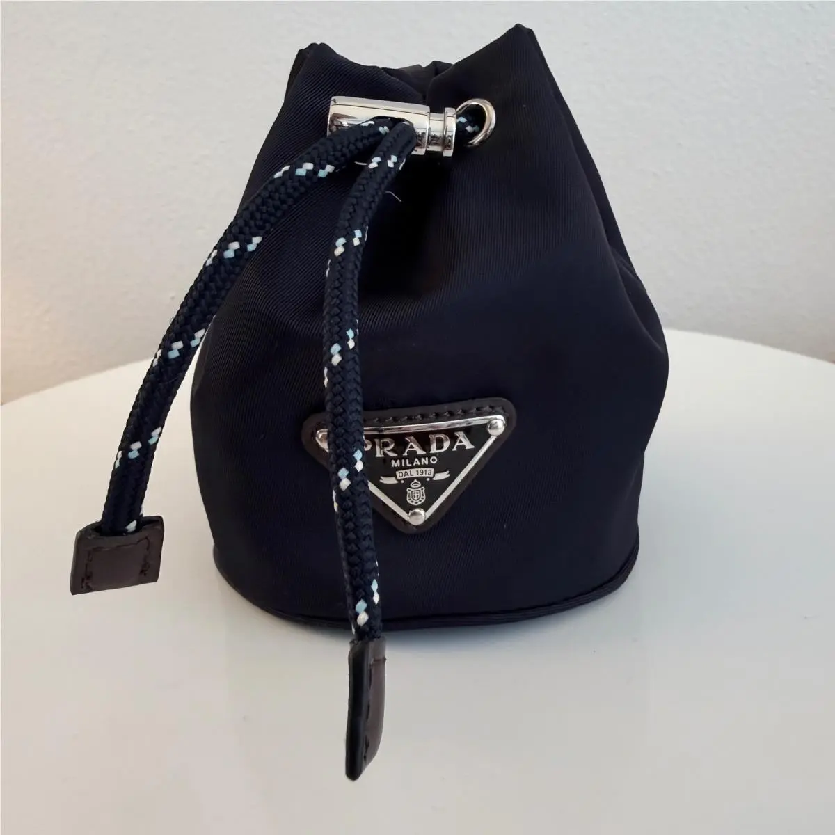 Navy Blue Tessuto Nylon Mini Drawstring Pouch Bag Charm 1TT202 by Prada