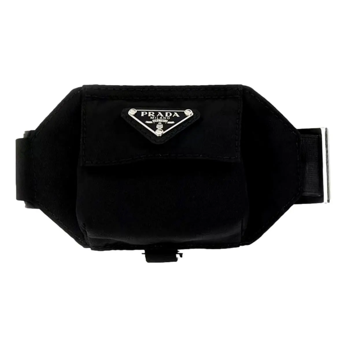 Prada Black Re-nylon Mini Belt Bag Trick Bag Charm Keychain Triangle Logo
