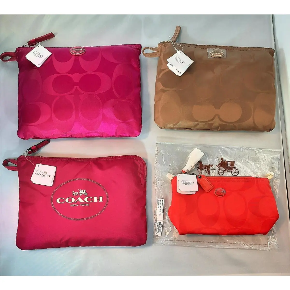 Coach Signature Tote Bags Packable Weekender Sets X3 +cosmetic Bag 7pc Lot