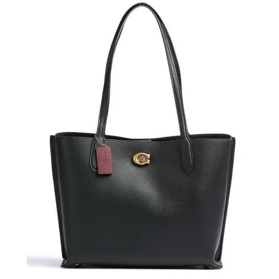 Coach Polished Pebble Leather Willow Tote Bag Black - Exterior: Black