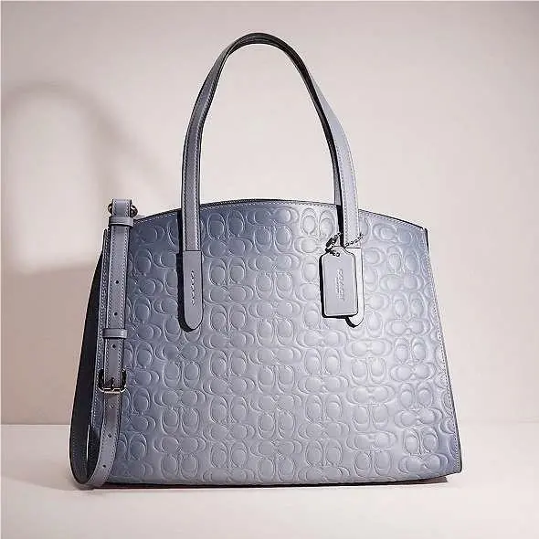 Coach Charlie Carryall Silver Mist Gray Signature Leather Shoulder Crossbody