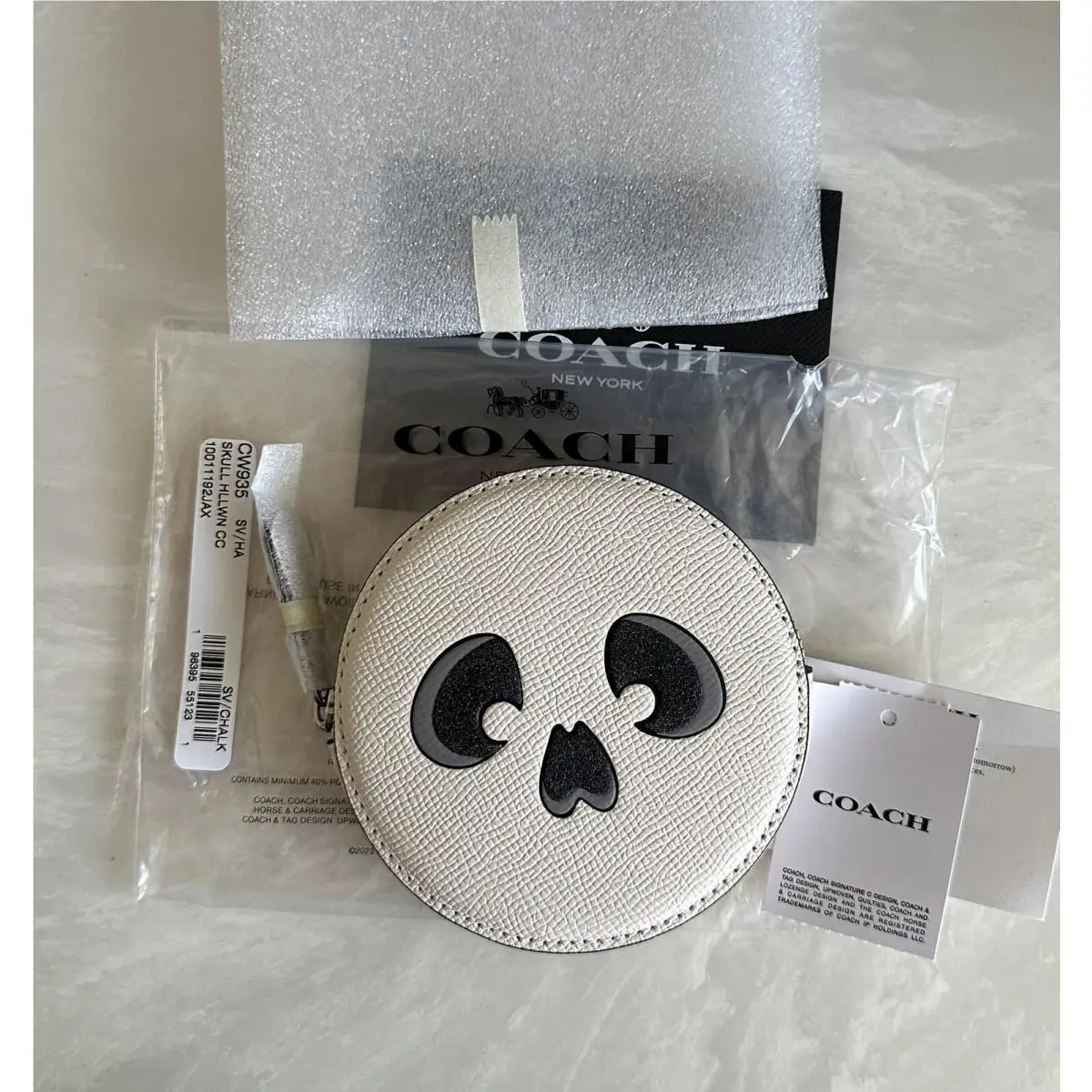 Coach Skull Halloween Chalk/multi Leather Coin Case Silver CW935