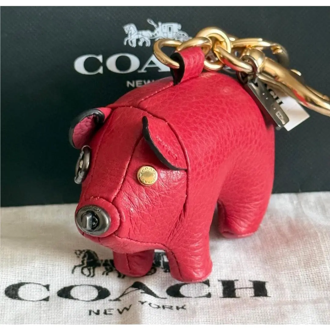 Coach Red Leather Pig Plush Bag Charm Keychain 3D Lunar Year F66907 Htf