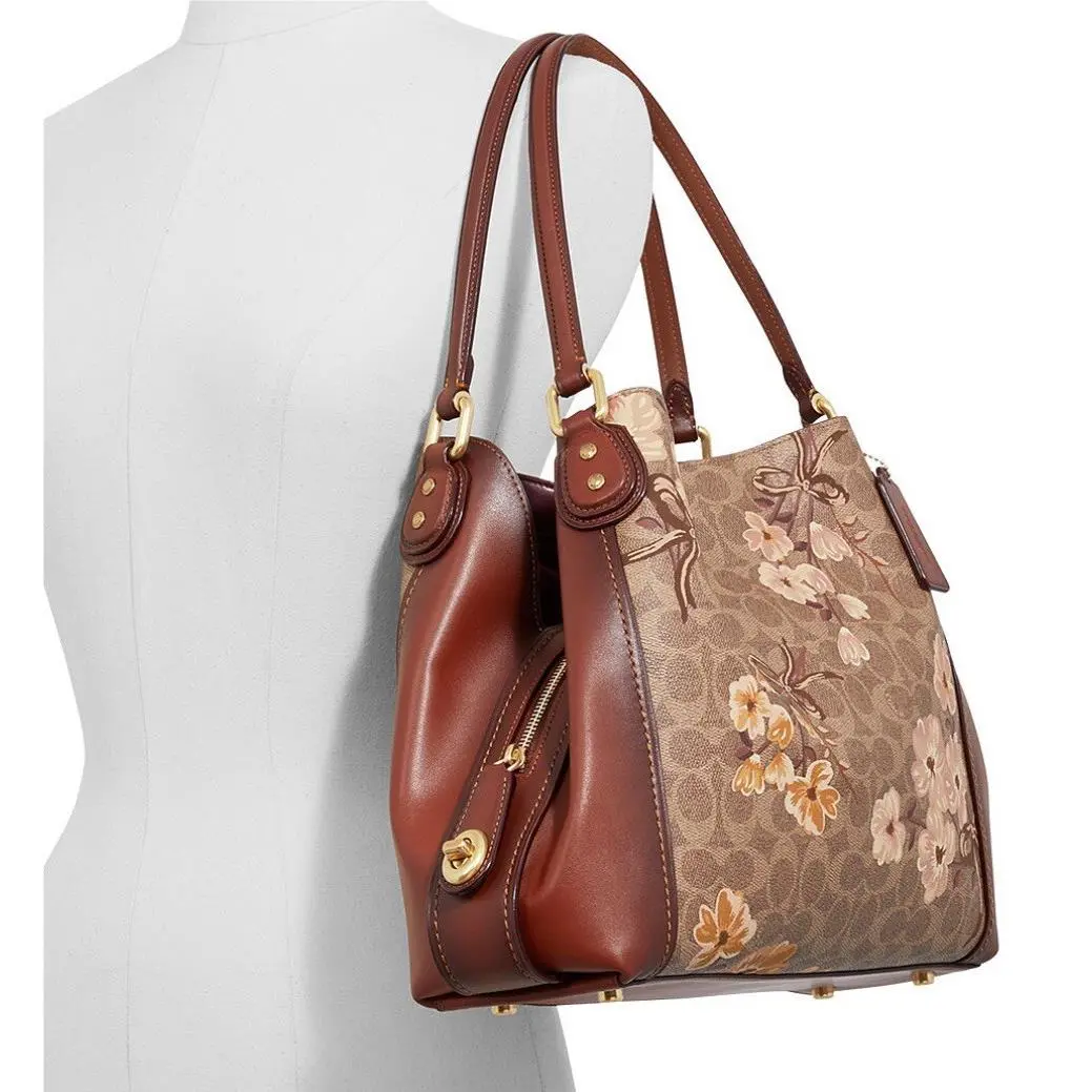 Coach 54651 Prairie Coated Canvas Signature Edie 31 Shoulder Florals Bag Brown