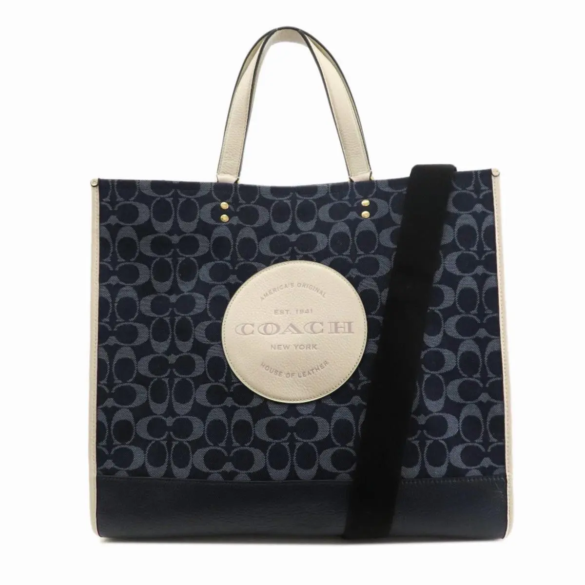 Dempsey Tote Bag 40 In Signature Blue Denim with  Patch by Coach