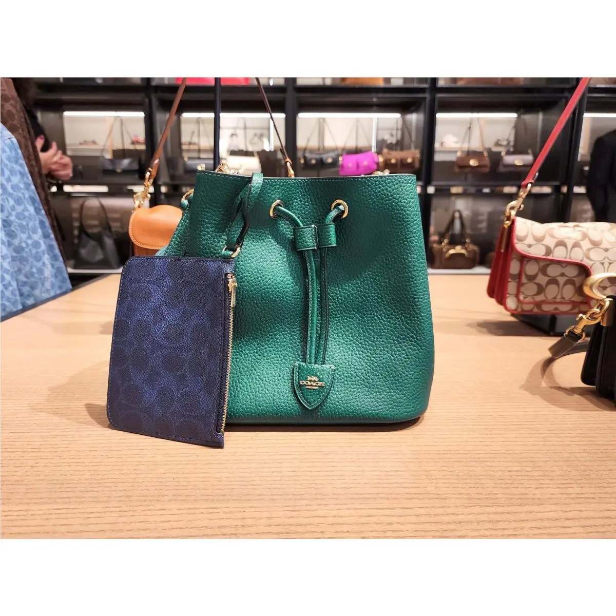 Coach Rowan Bucket Bag Emerald Green Pebbled Leather CBH06
