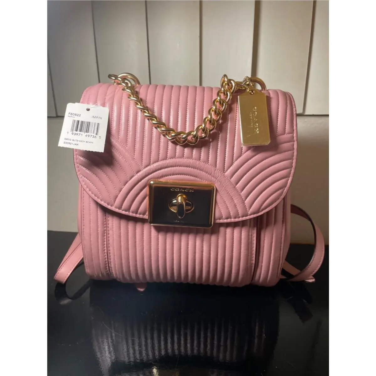 Coach Cassidy Pink Gold Hardware Backpack Quilted Rare Luxury
