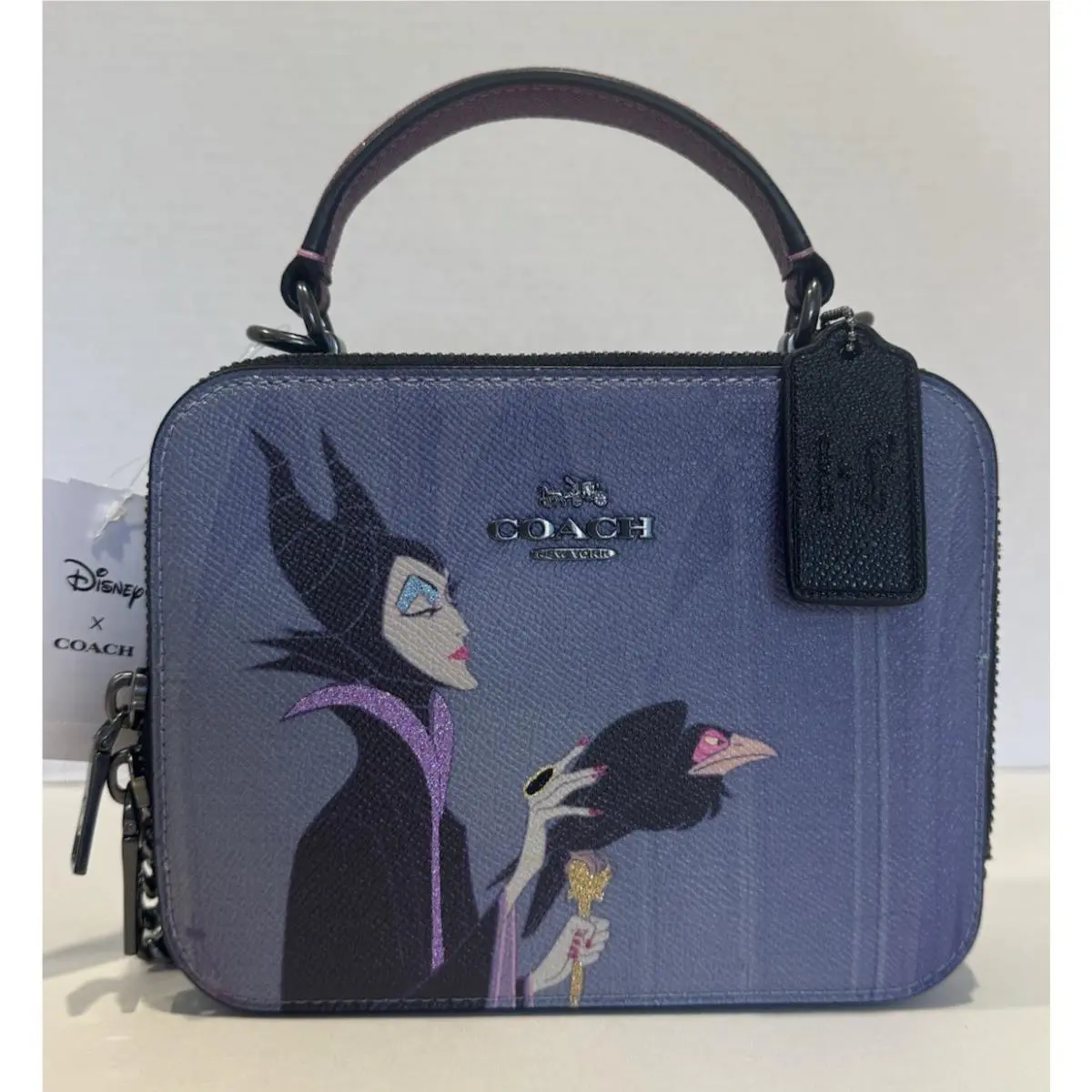 Coach x Disney Sleeping Beauty Maleficent Box Bag Purse Small Purple Black CC376
