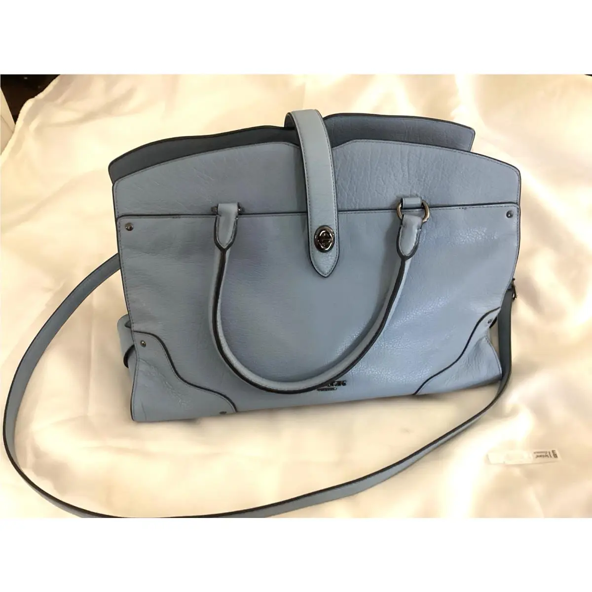 Coach Mercer Satchel Bag 37167 Leather In Cornflower Blue Pockets LG Purse