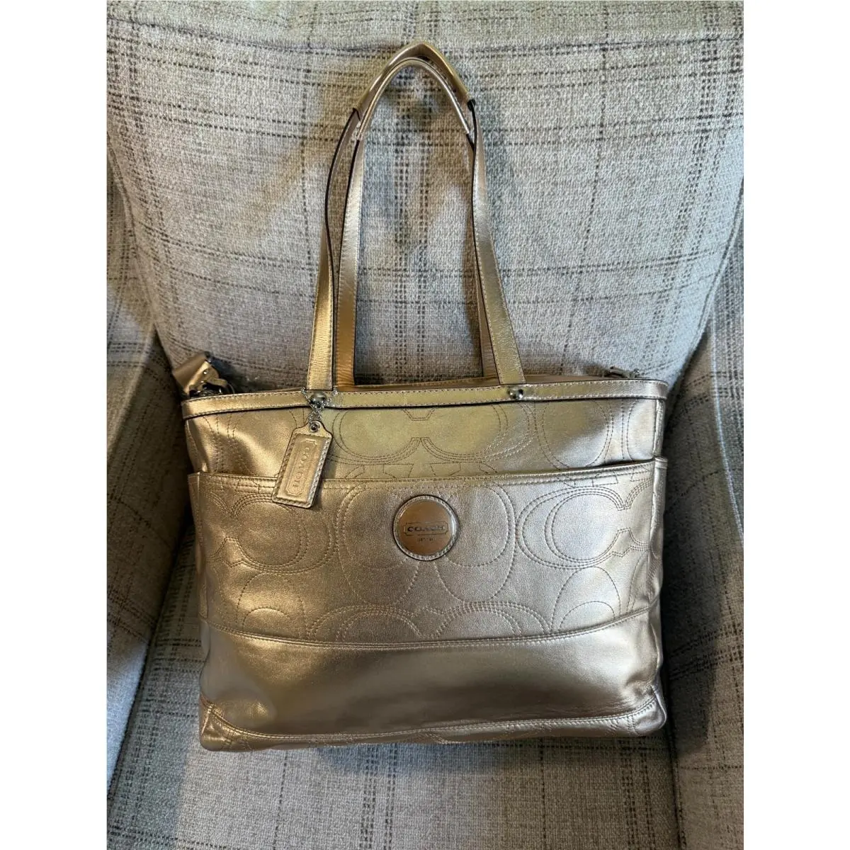 Coach F18878 Metallic Antique Gold Leather Multifunction Diaper Tote Bag