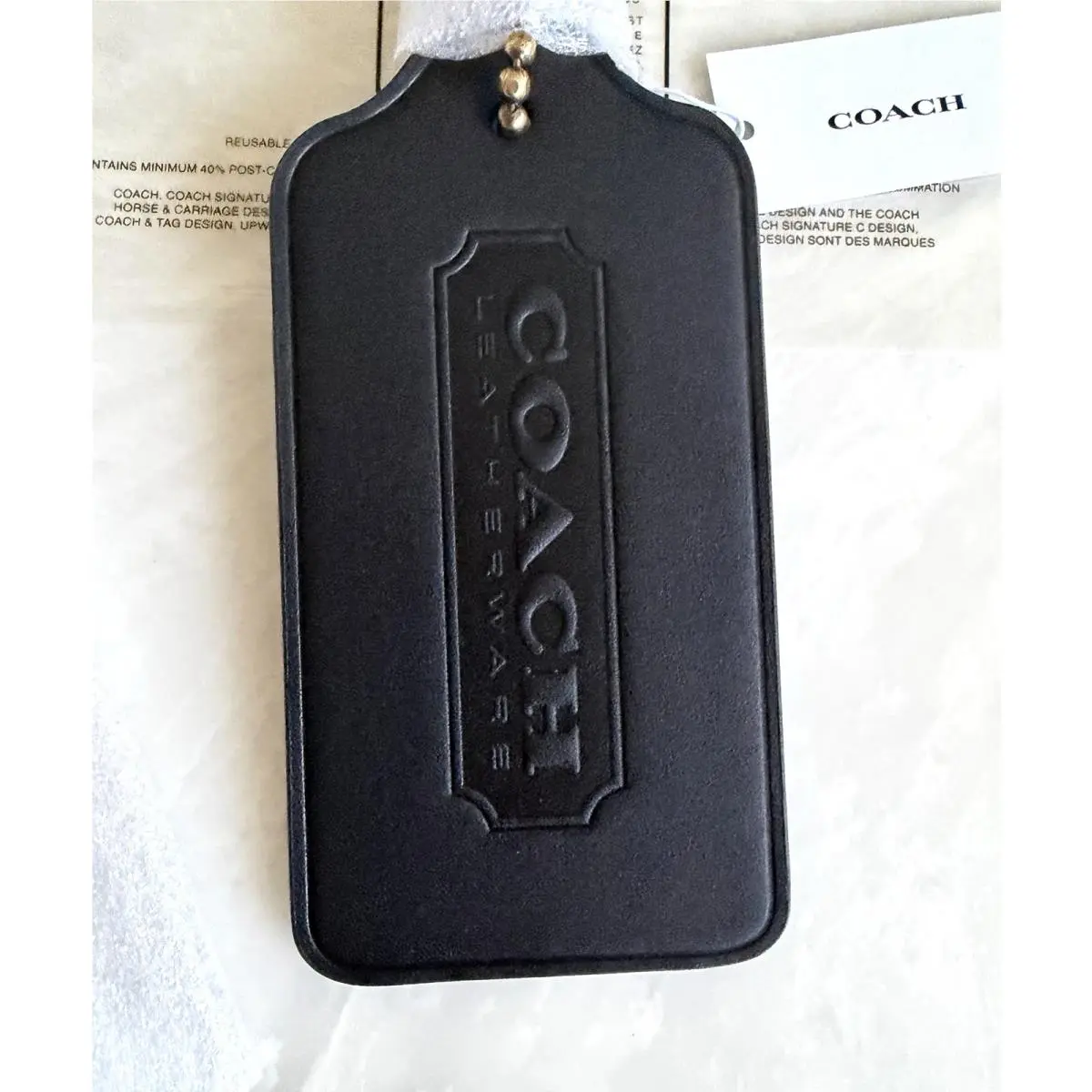 Coach Black Oversized Leather Hangtag Bag Charm Fob CFT59