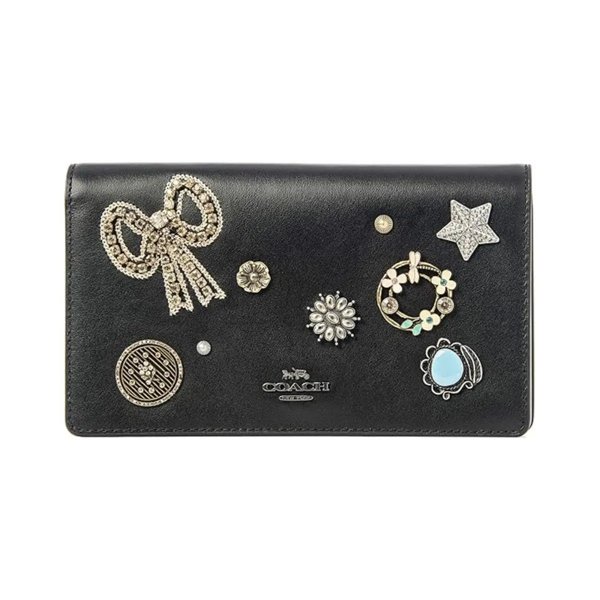 Coach Black Callie Foldover Clutch Vintage Jewelry Handbag Bag Black Purse
