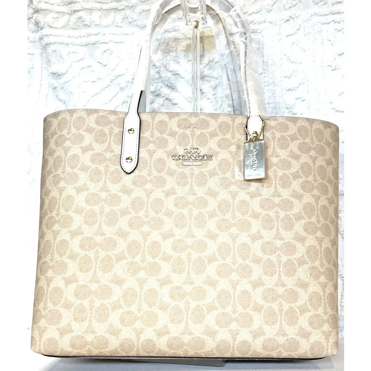 Coach Town Tote F2539 XL Gold Hardware Signature Sand/chalk Canvas/leather