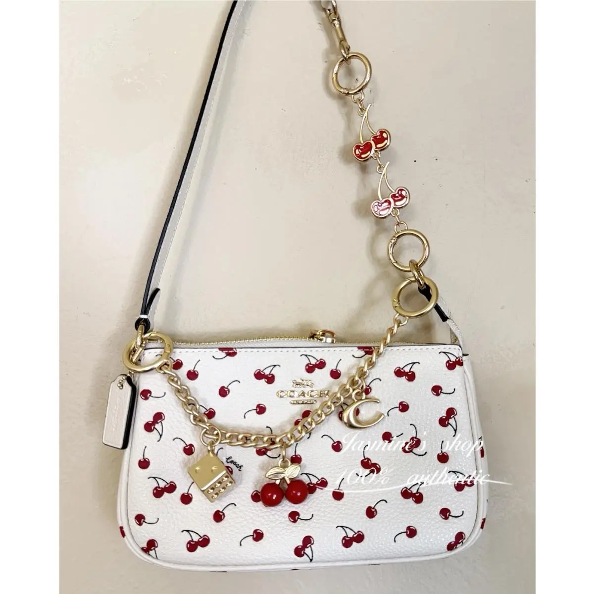Coach Nolita 19 Bag with Cherry Print CEX29 Leather Gold Chalk Multi
