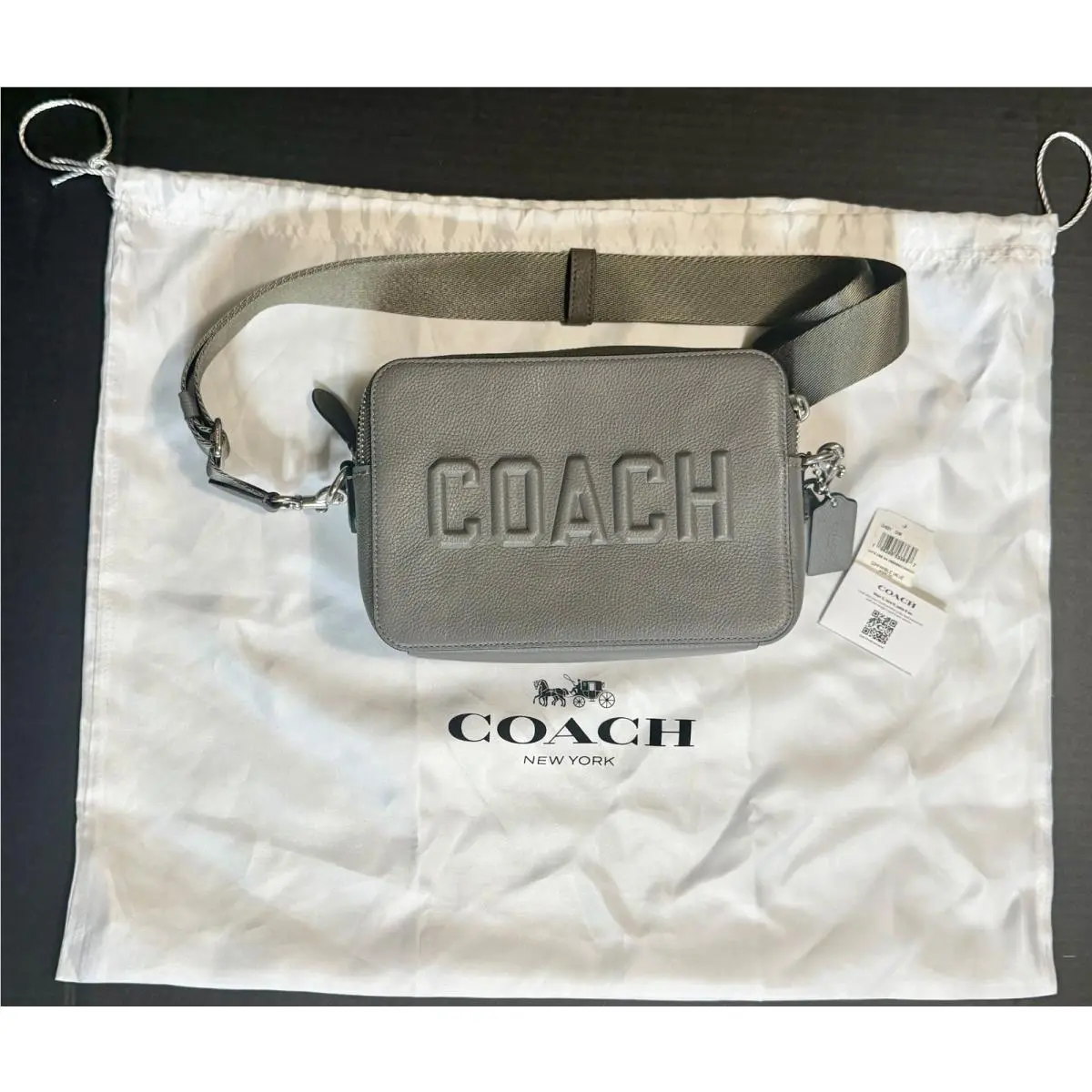 Coach Men`s Pebble Leather Double Zip Charter Crossbody Bag CV931 Gray