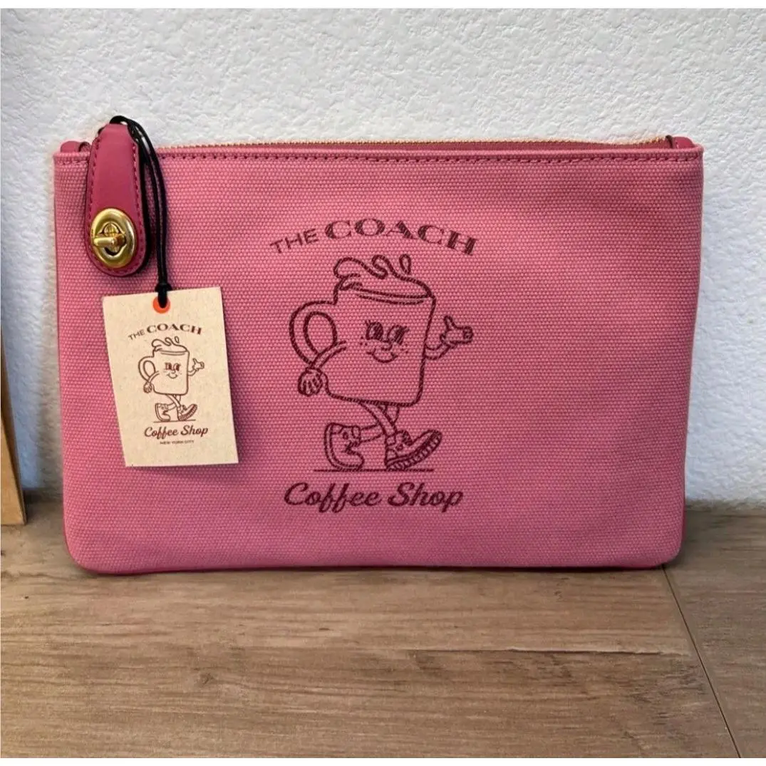 Coach Coffee Shop Pink Pouch Canvas Merch Cafe Exclusive Limited