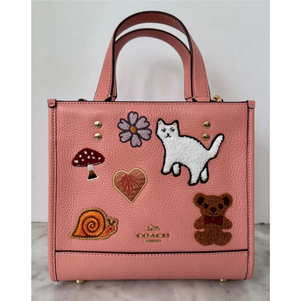 Coach Dempsey Tote Bag 22 with Creature Patches Pink