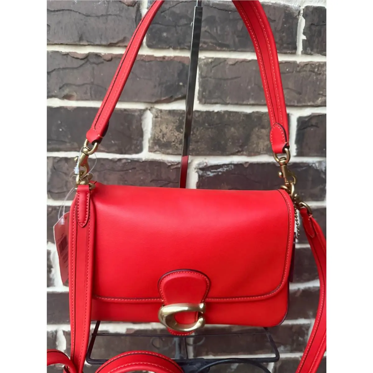 Coach Soft Tabby Leather Shoulder Crossbody Bag Red Orange C4823