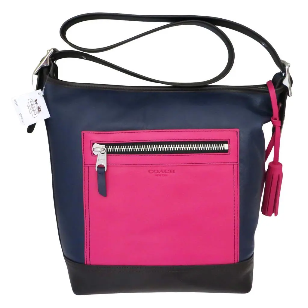 Coach Legacy Colorblock Navy Brown Pink Shoulder Duffel Purse Bag 19995
