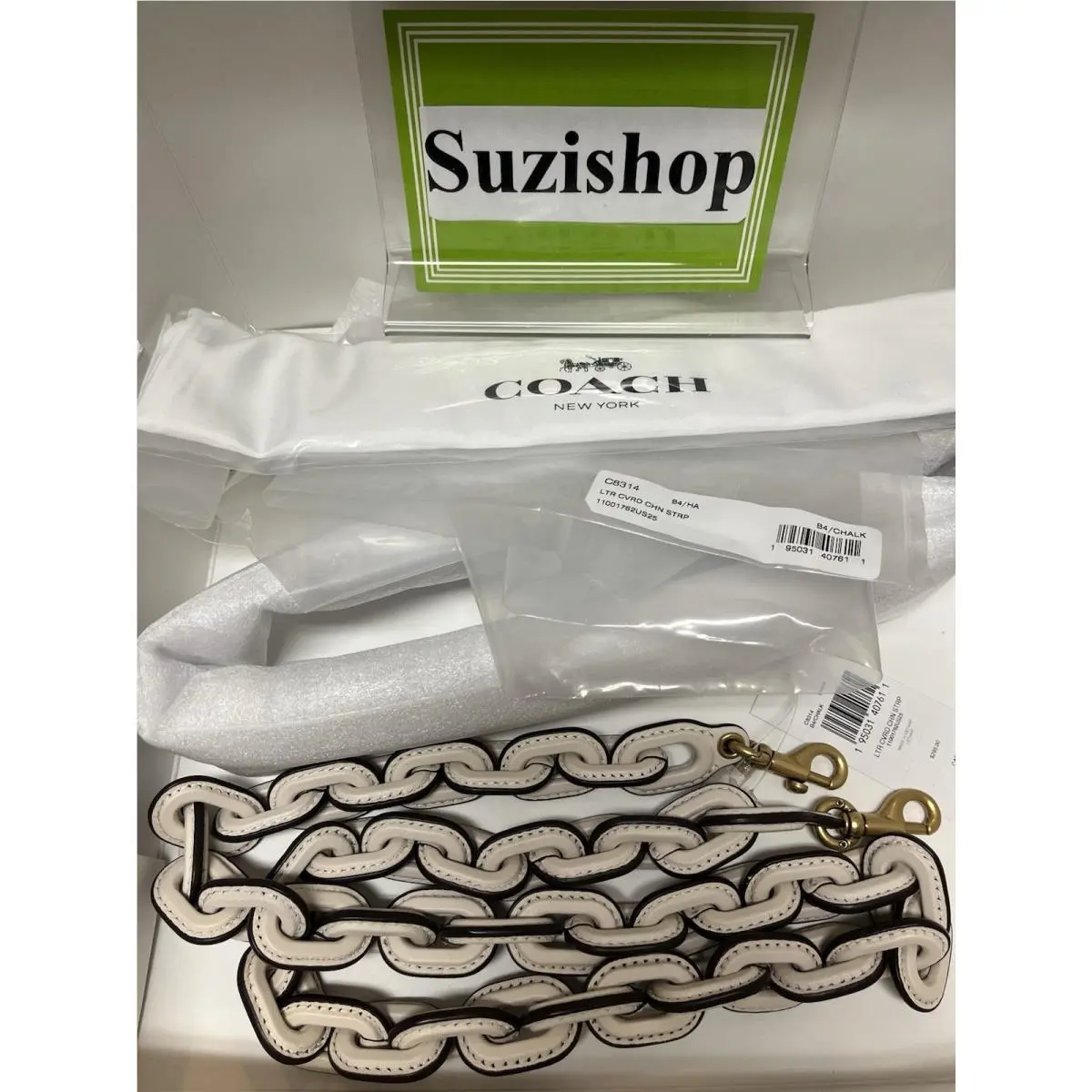 Coach Leather Covered Long Chain 40 Strap Chalk White C8314