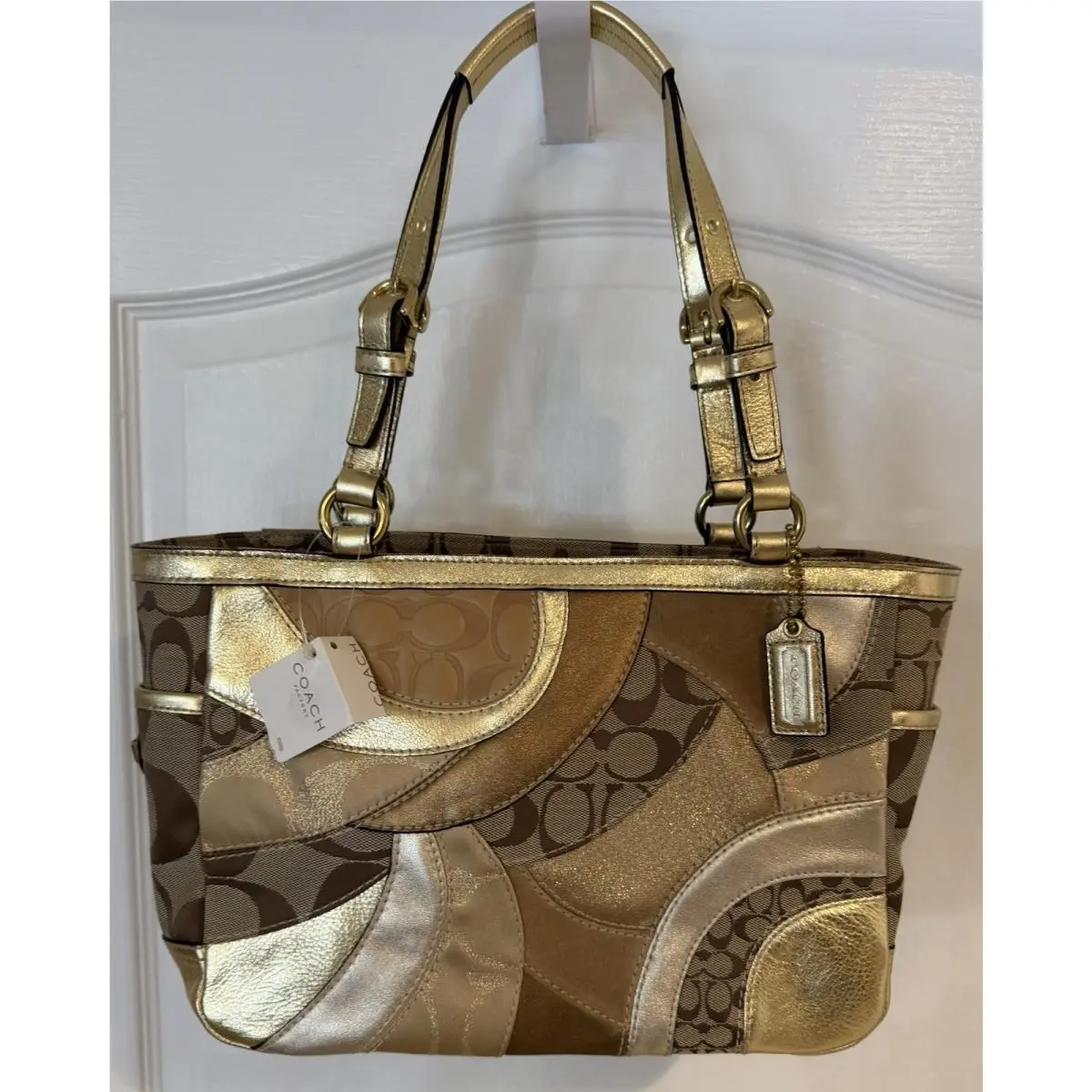 Coach Vintage Gold Metallic Patchwork Tote Bag