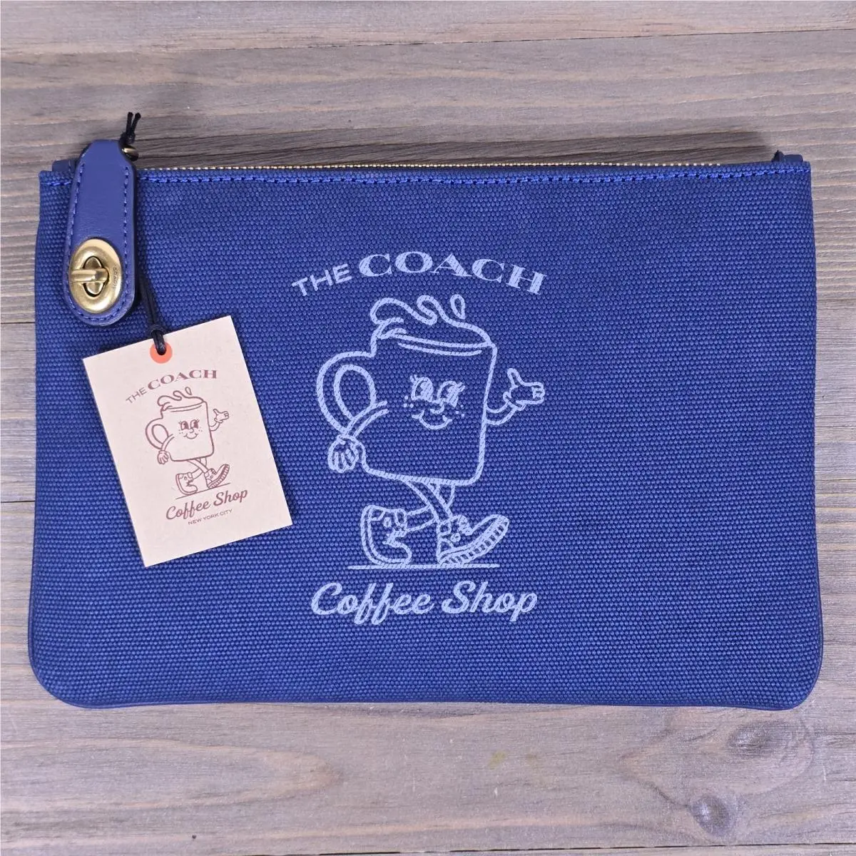 Coach Coffee Shop Deep Blue Pouch Canvas Merch Cafe Exclusive Limited