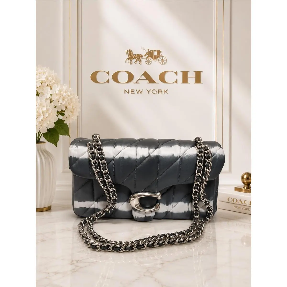 Coach Tabby 26 Tie Dye Metallic Gray Quilted Shoulder Bag