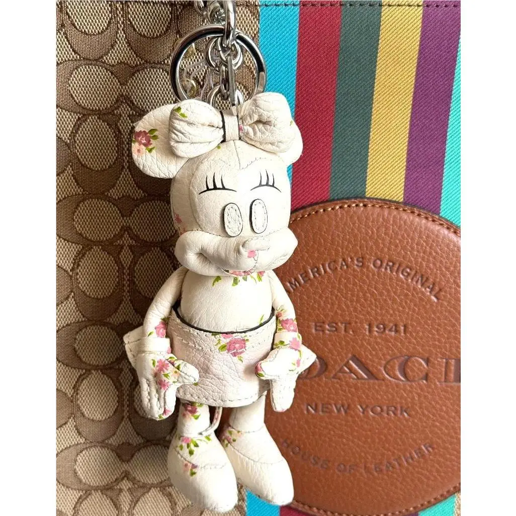 Coach X Disney Minnie Mouse Floral Leather Bag Charm Purse Keychain F30955