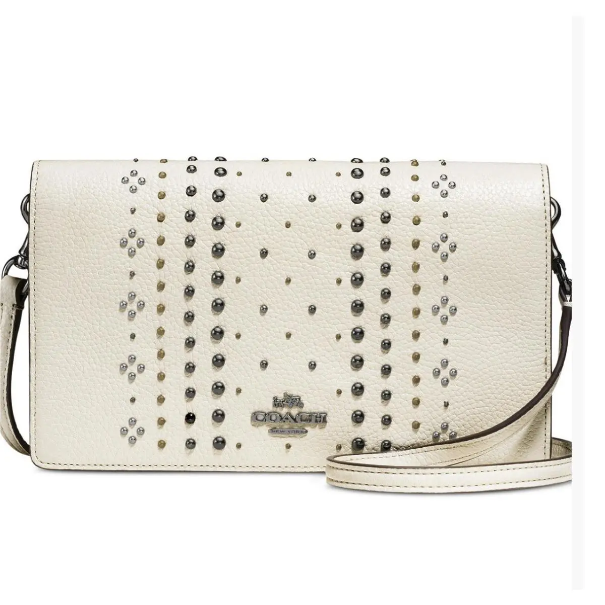 Coach 55811 Bandana Rivets Foldover Crossbody in Polished Pebble Leather