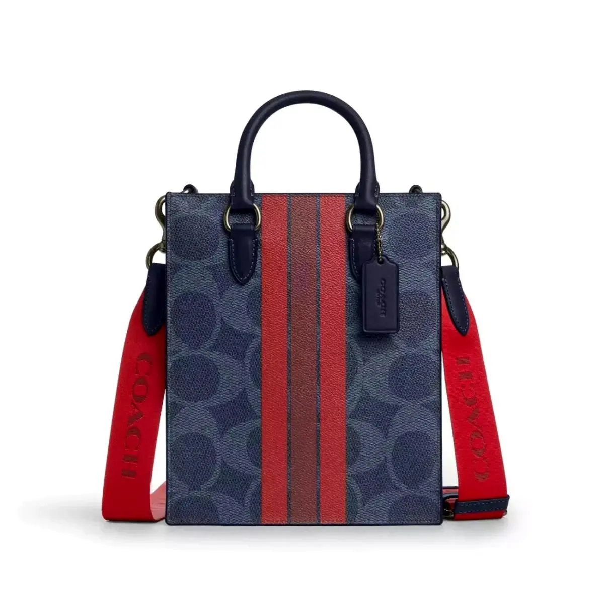 Coach Dylan Tote Bag Sig Canvas W/ Varsity Stripe Midnight Navy CBI38