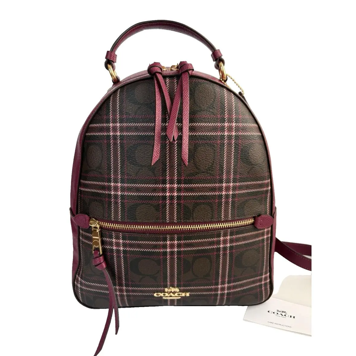 Coach Jordyn Backpack Signature Plaid Brown/fuchsia Mfsrp