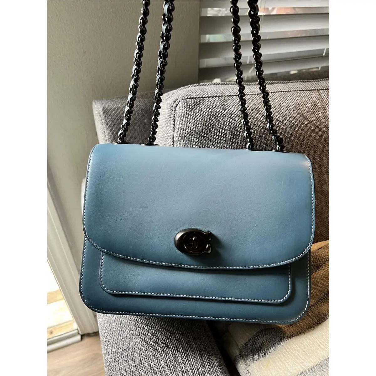 Coach Madison Shoulder Bag with Chain Leather Style 5211 Azure/pewter