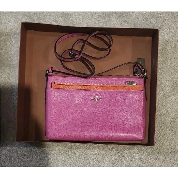 Coach Swingpack Purse Pink Orange Tags Ribbon