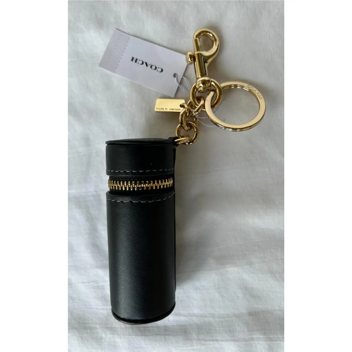 Coach Lipstick Case Bag Charm Black Smooth Leather Gold Tone